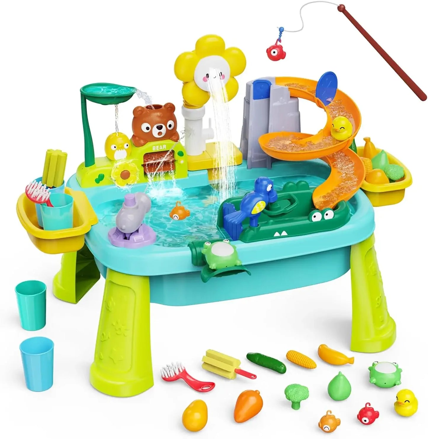 Water Table for Toddlers with Water Pump, Sand and Water Table for Kid Age 4-8,Fishing Game Summer Toys for Outdoor Backyard