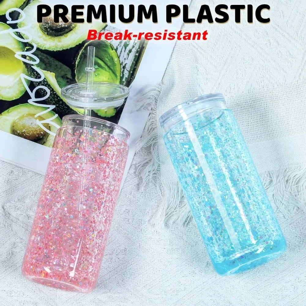 outdoor furniture HOME - 20 Oz Plastic Snowglobe Tumbler, 8 Pack Pre-Drilled Double Wall Acrylic Snow Globe Cup,